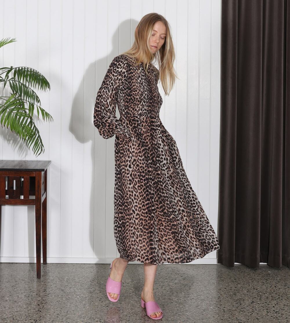 Ganni Mullin Georgette Midi Dress Leopard Print 38 4